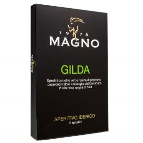 Gilda, aperitivo iberico- Confezione contenente 6 spiedini. Peso netto 170 g. Peso sgocciolato 80 g.