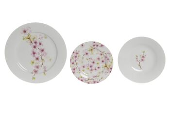 SERVICE DE TABLE 18 PORCELAINE 27X27X2 ROSE AMANDE PC211238 1