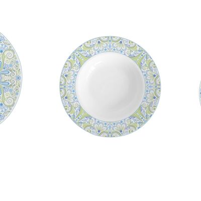 TABLEWARE SET 18 PORCELAIN 27X27X3 GREEN TILES PC202613