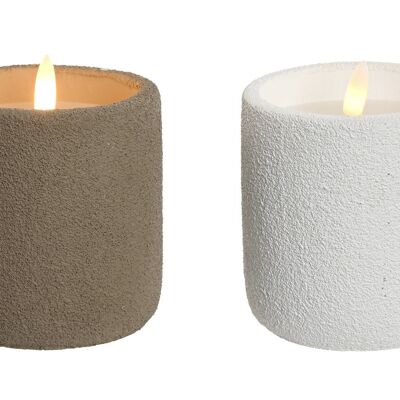 Cement Wax Led Candle 9X9X11.5 2 Assortment. VE212377