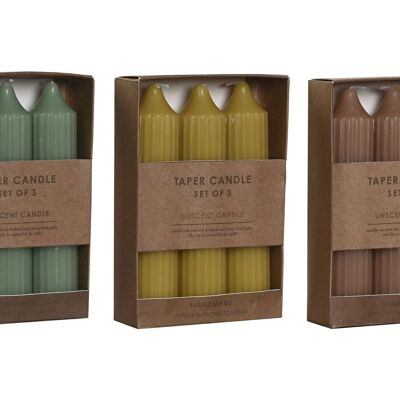 CANDELE SET 3 CARTONE CERA 3X3X15 100 GR, 3 SURT. VE209679