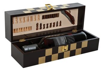 SET DE VIN 3 MDF 36X11X12 ÉCHECS BRUN FONCÉ RC212142 2