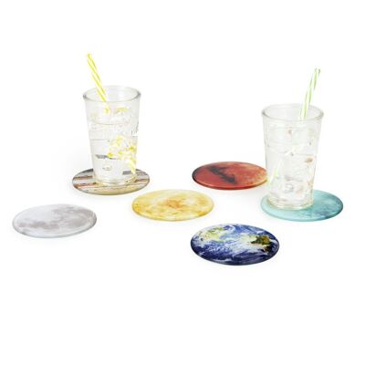 Coasters, Planets, x6, glass, stand