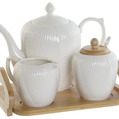 THÉIÈRE SET 4 BAMBOU PORCELAINE 24X20X7 BLANC PC207776