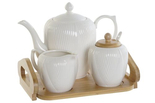 Tetera Set 4 Porcelana Bambu 24X20X7 Blanco PC207776