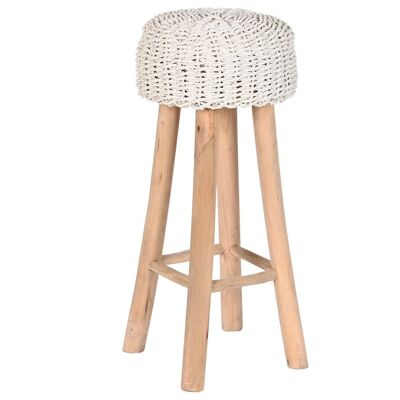 TABOURET EN TECK FIBRE TRESSÉE 32X32X75 BLANC MB210559