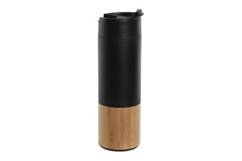 THERMOS EN BAMBOU INOX 7X7X21,5 400ML NOIR PC209932 1