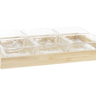 TABLA APERITIVO SET 7 CRISTAL BAMBU 32X21X6 280ML PC203458