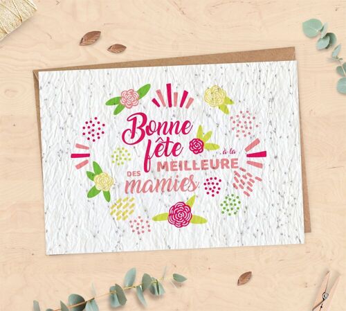 Carte à planter pour fête des grands-mères - "Bonne fête à la meilleure des mamies"