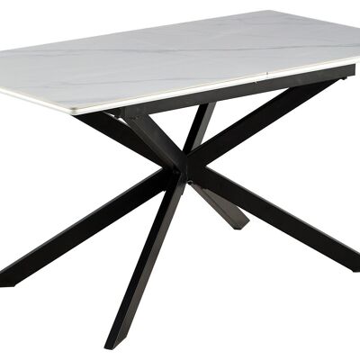 TABLE À MANGER EXTENSIBLE IBIZA 140 - 180 X 80 CM CÉRAMIQUE BLANC / NOIR. OK1385