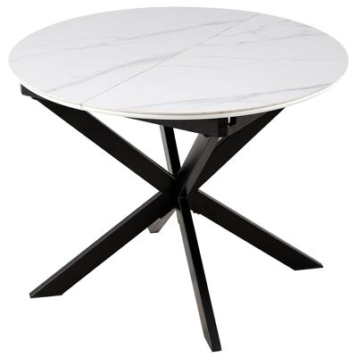 TABLE À MANGER RONDE EXTENSIBLE IBIZA 100 - 140 CM CÉRAMIQUE BLANC / NOIR. OK1387