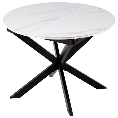 EXTENDABLE ROUND DINING TABLE IBIZA 100 - 140 CM CERAMIC WHITE / BLACK. OK1387