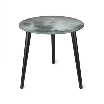 Side table, The Moon, white / black, glass, 40 cm