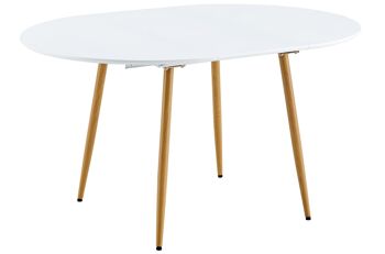 TABLE À MANGER RONDE EXTENSIBLE ARTIC 100 - 140 x 100 CM BLANC / CHÊNE. OK1404 2