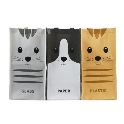Recycling bag set, Meow, x3, recycled plastic