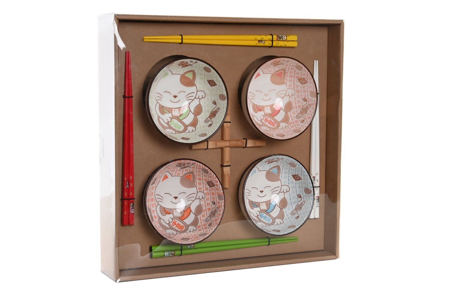 SET SUSHI 12 BAMBOO STONEWARE 34X34X6,5 GATTO MULTICOLORE PC202879