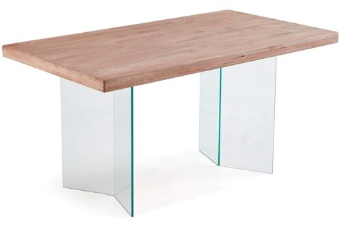 MESA COMEDOR AIRE V 160 x 90 CM MADERA DE ROBLE HONEY / PATAS EN CRISTAL. OK1427