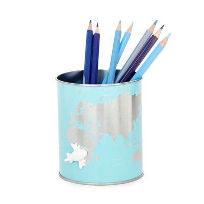 Pot à crayons- Pen holder-Pencil holder-Schreibutensilienbehäleter, Globe,turquoise