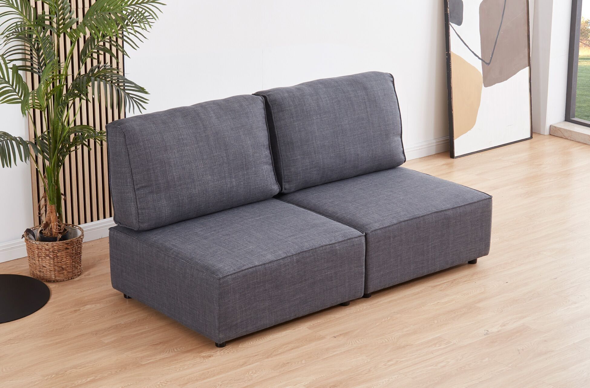 MODULARES SOFA OHNE ARME MOU 2 SITZE GRAUER STOFF 180 x 93 x 93 CM OK1450