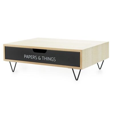 Monitor stand, Nordic Papers, drawer, black, wood