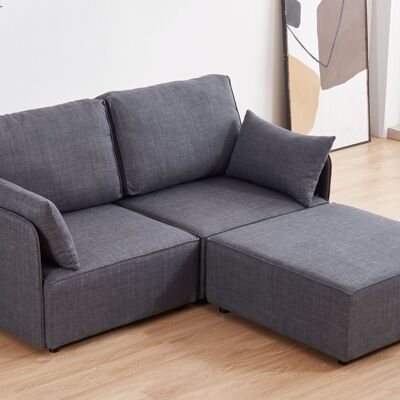 MODULARES SOFA MIT MOU-ARMEN 2 SITZE + CHAISELONGUE AUS GRAUEM STOFF 186 x 183 x 93 CM OK1456