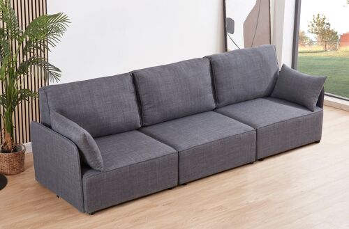 SOFA MODULAR CON BRAZOS MOU 3 PLAZAS TEJIDO GRIS 276 x 93 X 93 CM OK1458