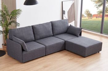 CANAPÉ MODULABLE AVEC ACCOUDOIRS MOU 3 PLACES + CHAISELONGUE TISSU GRIS 276 x 183 x 93 CM OK1460 1