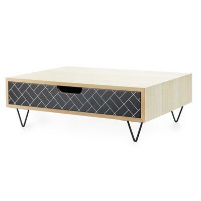 Monitor stand, Nordic Pattern, drawer, black, wood