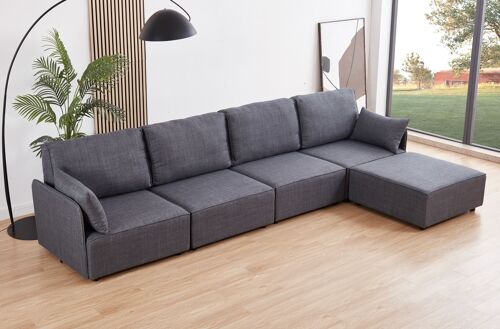 SOFA MODULAR CON BRAZOS MOU 4 PLAZAS + CHAISELONGUE TEJIDO GRIS 366 x 183 X 93 CM OK1464