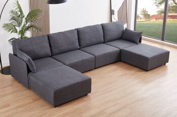 CANAPÉ MODULABLE AVEC ACCOUDOIRS MOU 4 PLACES + 2 CHAISELONGUE TISSU GRIS 366 x 183 X 93 CM OK1466 1