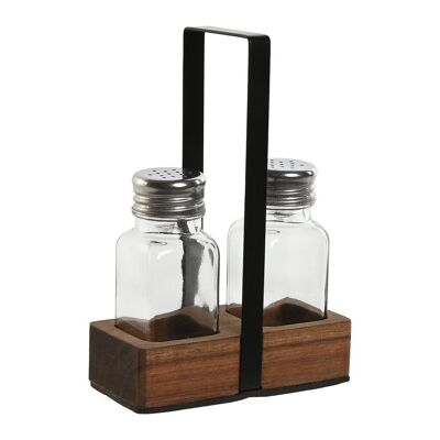 SALIÈRE SET 2 VERRE ACACIA 12X6X17.5 4X4X9.5 PC209931