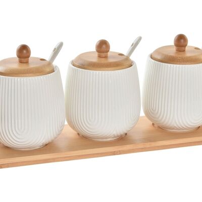 SAUCE BOAT SET 4 BAMBOO PORCELAIN 31X9X6.5 WHITE PC193602