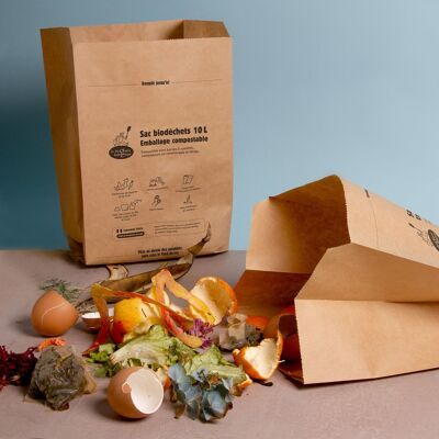 Set of 15 kraft bags for bio-waste - 10L