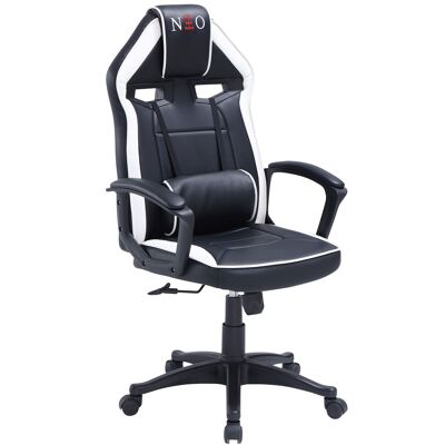 FAUTEUIL PIVOTANT NEO ADVANCE RÉGLABLE EN HAUTEUR NOIR / BLANC COMME CUIR. OK1522