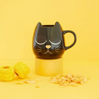Mug, Wake Cat, noir, 250ml, noir, céramique 2