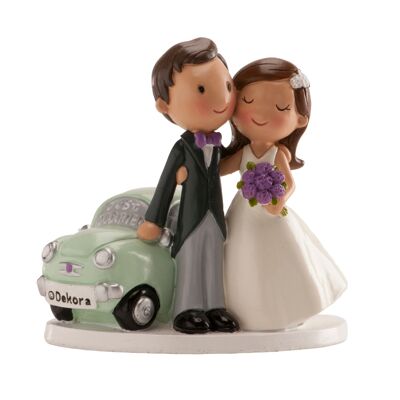 COUPLE DE MARIAGE JUSTE MARIÉ VOITURE 12CM POUR DÉCORER LES GÂTEAUX