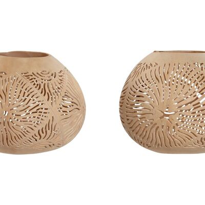 CANDLE HOLDER SET 2 COCONUT 15X15X13 HAND CARVED DH211323