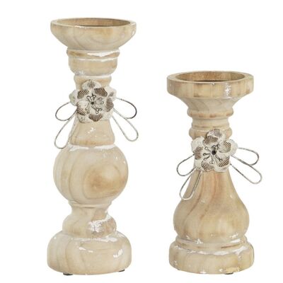 CANDLE HOLDER SET 2 WOOD 9.5X9.5X28 NATURAL PV201957
