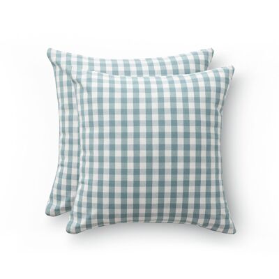 Pack of 2 cotton gingham check fabric cushion covers 45x45 cm zipper closure