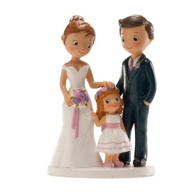 COUPLE DE MARIAGE AVEC FILLE 16CM POUR DÉCORER LES GÂTEAUX