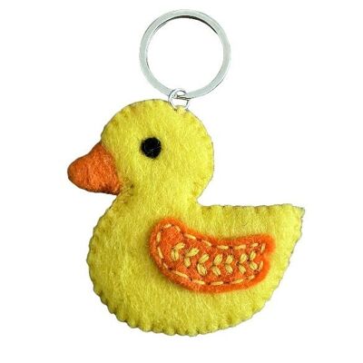 porte-clés de canard durable - plat - jaune - laine feutrée - fait main au Népal