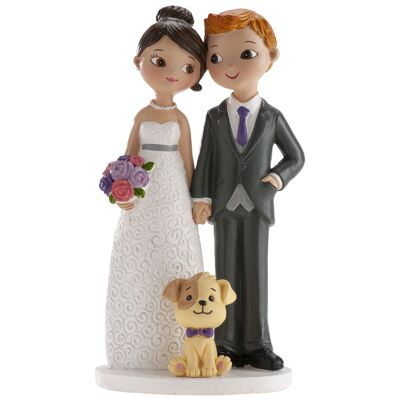 WEDDING COUPLE WITH DOG 16CM TO DECORATE CAKES