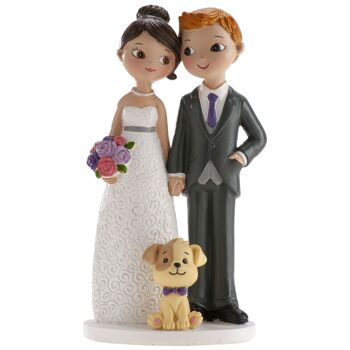 COUPLE DE MARIAGE AVEC CHIEN 16CM POUR DÉCORER LES GÂTEAUX 1