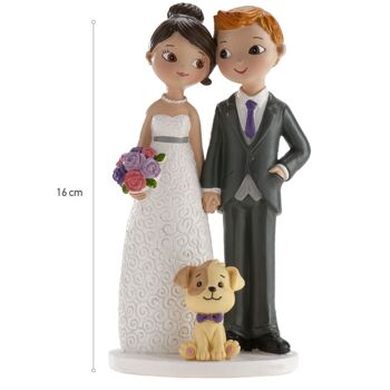 COUPLE DE MARIAGE AVEC CHIEN 16CM POUR DÉCORER LES GÂTEAUX 2