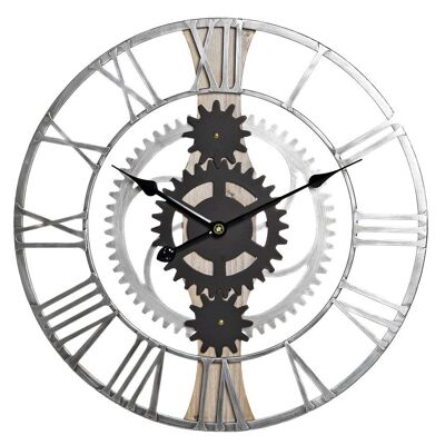 HORLOGE MURALE EN FER MDF 60X4X60 ENGRENAGES ARGENT RE198817