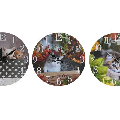 Orologio da Parete in MDF 34X4X34 Gattini 3 Assortimento. RE203748