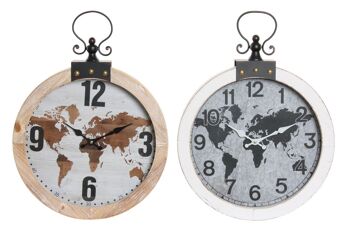 HORLOGE MURALE MDF FER 40X4X54 CARTE DU MONDE 2 SURT. RE204327 1