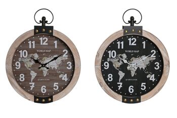 HORLOGE MURALE MDF FER 40X6,5X50 CARTE DU MONDE 2 SURT. RE203753 1