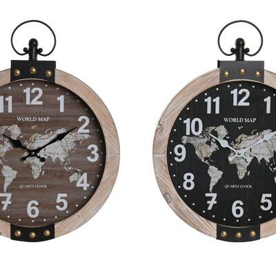 Mdf Iron Wall Clock 40X6,5X50 World Map 2 Assortment. RE203753