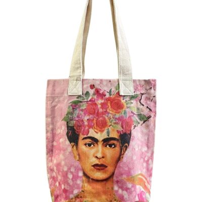 Bolso tote de algodón con estampado de retrato floral de Frida Kahlo (paquete de 3) - Multicolor